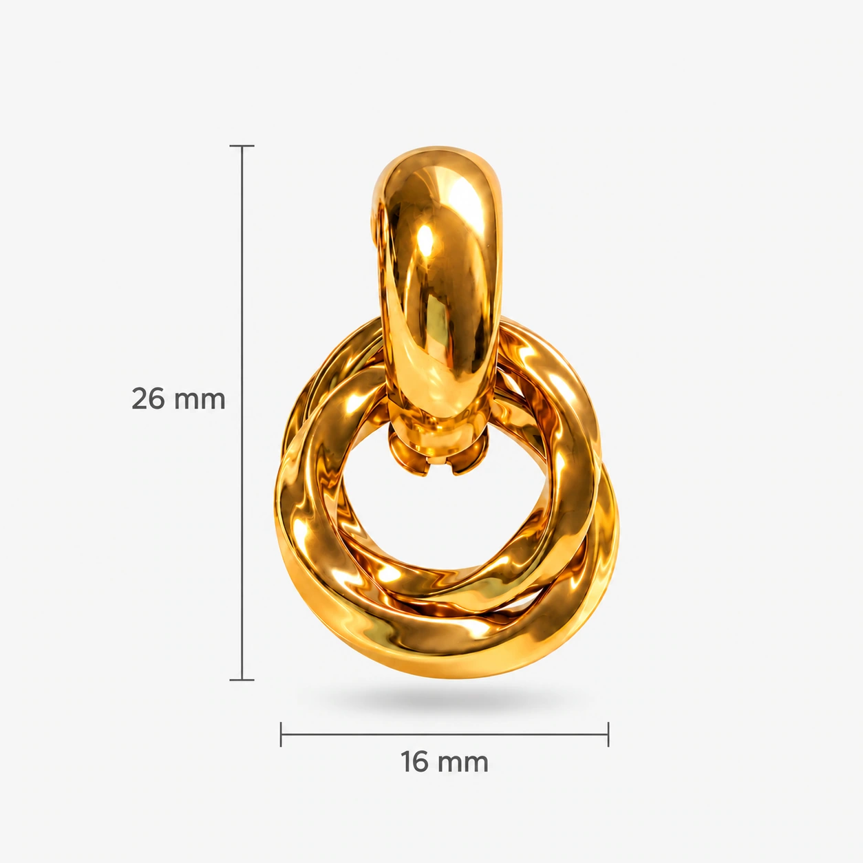 Medidas de ancho por alto de los Aros dorados entrelazados Lyra, joyería en Chile de lujo cotidiano y elegante.